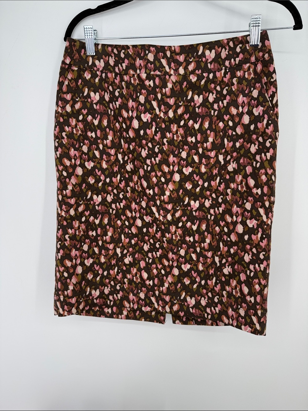 Merona Women's Size 4 Brown Floral Straight Stretch Knee Length Skirt